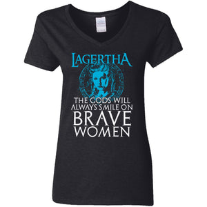Shieldmaiden, Viking, Norse, Gym t-shirt & apparel, Lagertha the Gods will always smile, FrontApparel[Heathen By Nature authentic Viking products]Ladies' V-Neck T-ShirtBlackS