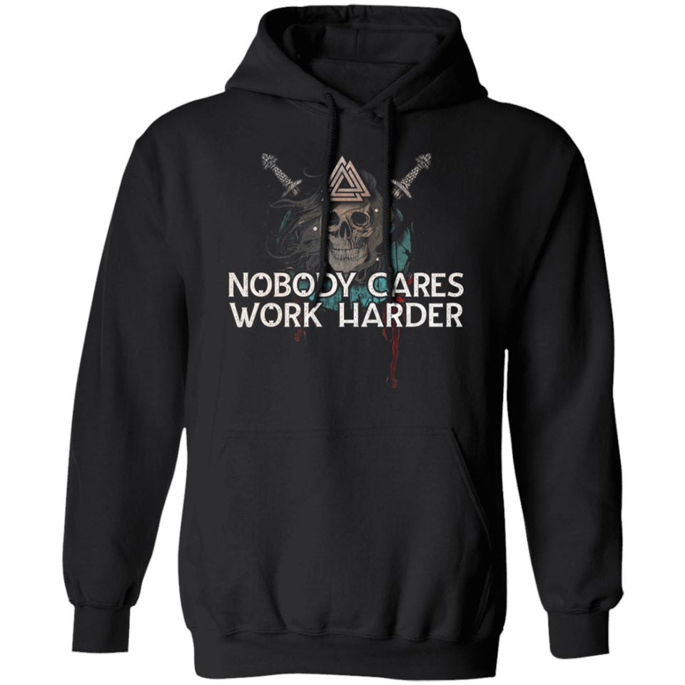 Shieldmaiden, Viking, Norse, Gym t-shirt & apparel, Nobody cares work harder, FrontApparel[Heathen By Nature authentic Viking products]Unisex Pullover HoodieBlackS