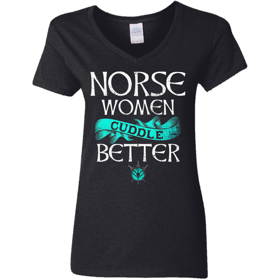 Shieldmaiden, Viking, Norse, Gym t-shirt & apparel, Norse Men - Cuddle Better, FrontApparel[Heathen By Nature authentic Viking products]Ladies' V-Neck T-ShirtBlackS