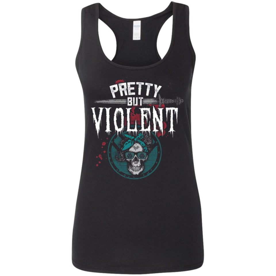 Shieldmaiden, Viking, Norse, Gym t-shirt & apparel, Pretty but Violent, FrontApparel[Heathen By Nature authentic Viking products]Ladies' Softstyle Racerback TankBlackS