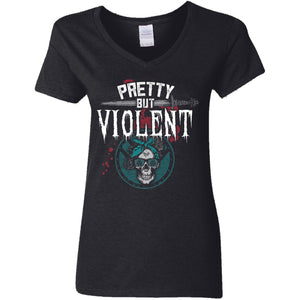 Shieldmaiden, Viking, Norse, Gym t-shirt & apparel, Pretty but Violent, FrontApparel[Heathen By Nature authentic Viking products]Ladies' V-Neck T-ShirtBlackS