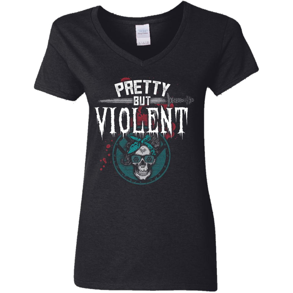 Shieldmaiden, Viking, Norse, Gym t-shirt & apparel, Pretty but Violent, FrontApparel[Heathen By Nature authentic Viking products]Ladies' V-Neck T-ShirtBlackS