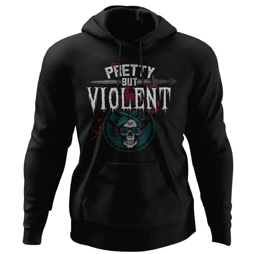 Shieldmaiden, Viking, Norse, Gym t-shirt & apparel, Pretty but Violent, FrontApparel[Heathen By Nature authentic Viking products]Unisex Pullover HoodieBlackS
