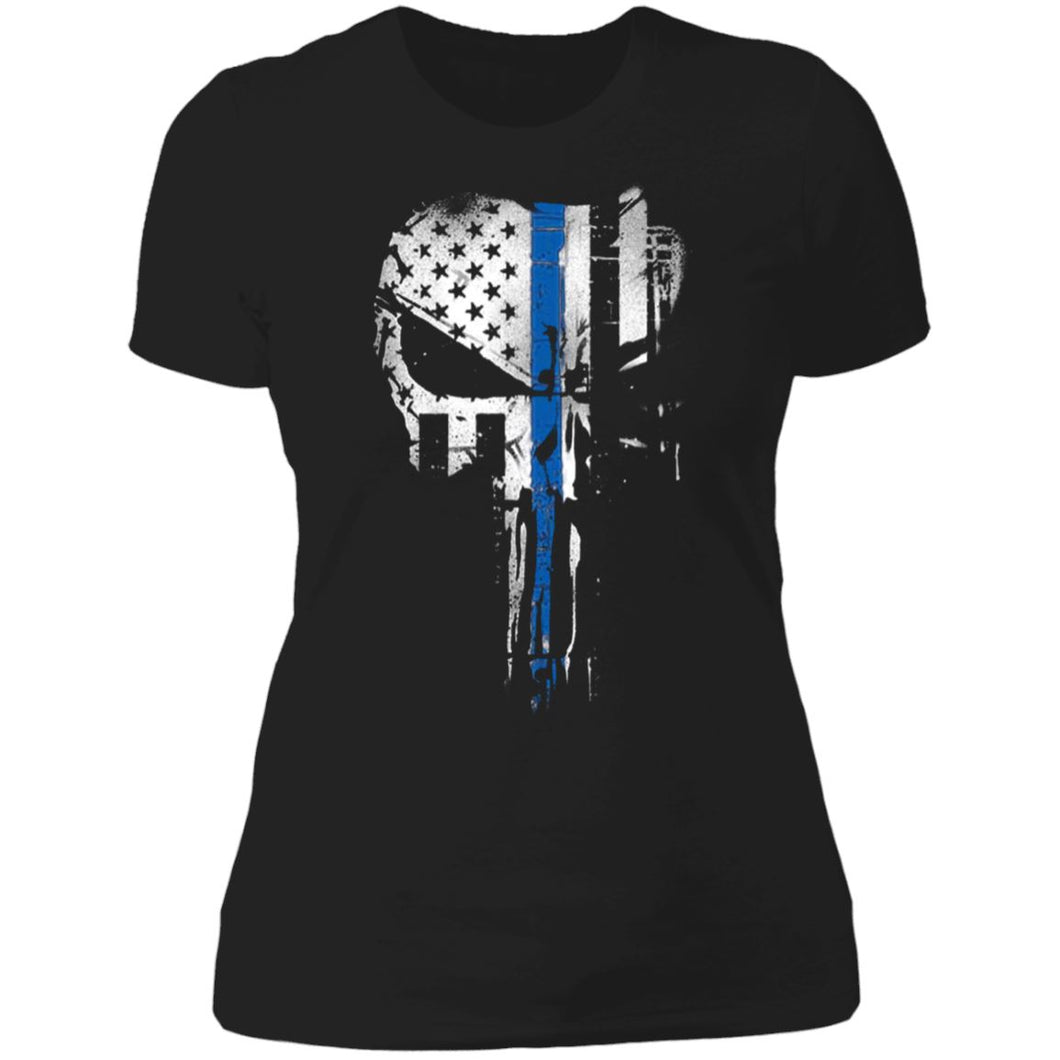 Shieldmaiden, Viking, Norse, Gym t-shirt & apparel, Skull Thin Blue Line,FrontApparel[Heathen By Nature authentic Viking products]Next Level Ladies' T-ShirtBlackX-Small