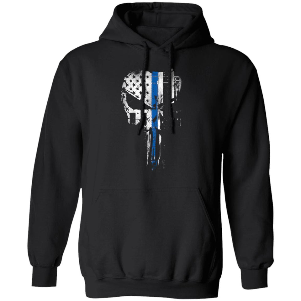 Shieldmaiden, Viking, Norse, Gym t-shirt & apparel, Skull Thin Blue Line,FrontApparel[Heathen By Nature authentic Viking products]Unisex Pullover HoodieBlackS