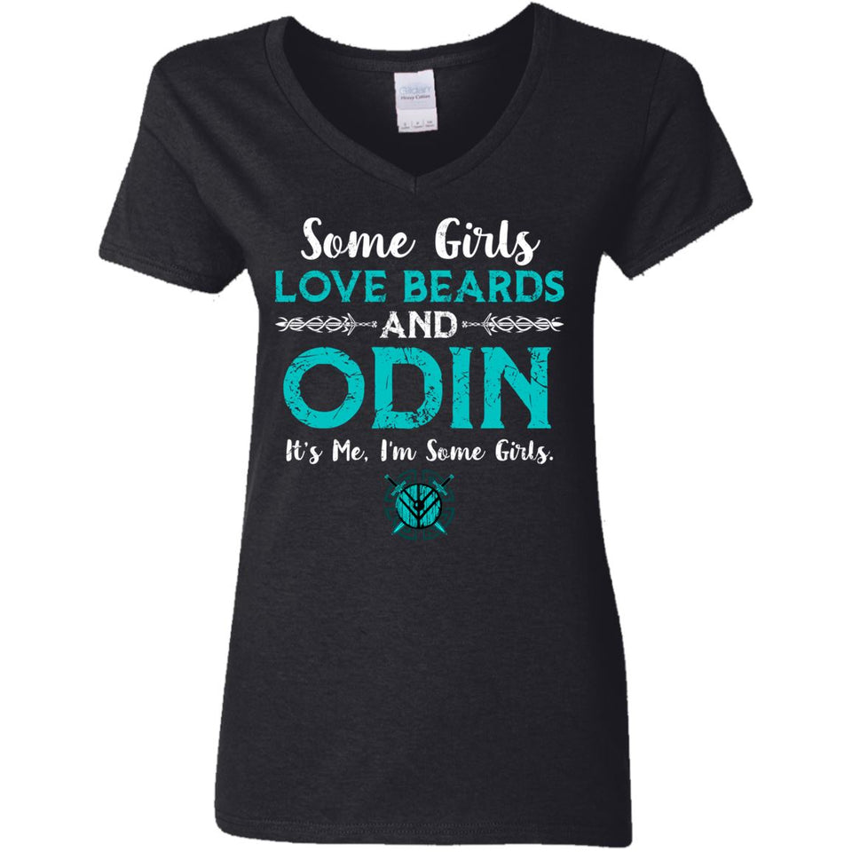 Shieldmaiden, Viking, Norse, Gym t-shirt & apparel, Some girls love beards and Odin, FrontApparel[Heathen By Nature authentic Viking products]Ladies' V-Neck T-ShirtBlackS