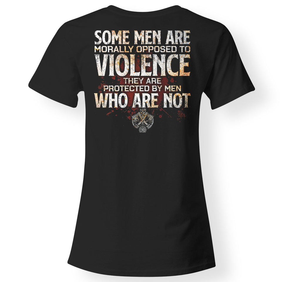 Shieldmaiden, Viking, Norse, Gym t-shirt & apparel, Some men are morally opposed to violence, BackApparel[Heathen By Nature authentic Viking products]Next Level Ladies' T-ShirtBlackX-Small