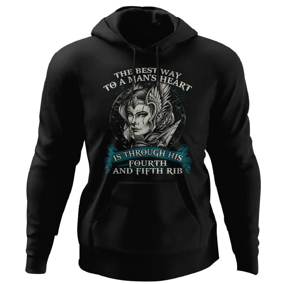 Shieldmaiden, Viking, Norse, Gym t-shirt & apparel, The best way to a man's heart, FrontApparel[Heathen By Nature authentic Viking products]Unisex Pullover HoodieBlackS
