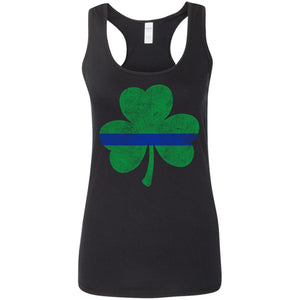 Shieldmaiden, Viking, Norse, Gym t-shirt & apparel, Thin Blue Line St. Patrick's Shamrock, FrontApparel[Heathen By Nature authentic Viking products]Ladies' Softstyle Racerback TankBlackS