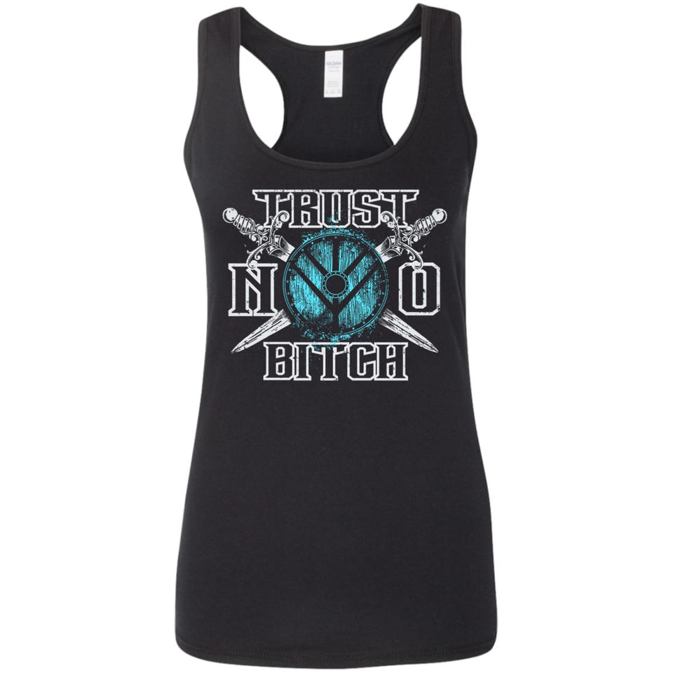 Shieldmaiden, Viking, Norse, Gym t-shirt & apparel, Trust no bitch, FrontApparel[Heathen By Nature authentic Viking products]Ladies' Softstyle Racerback TankBlackS