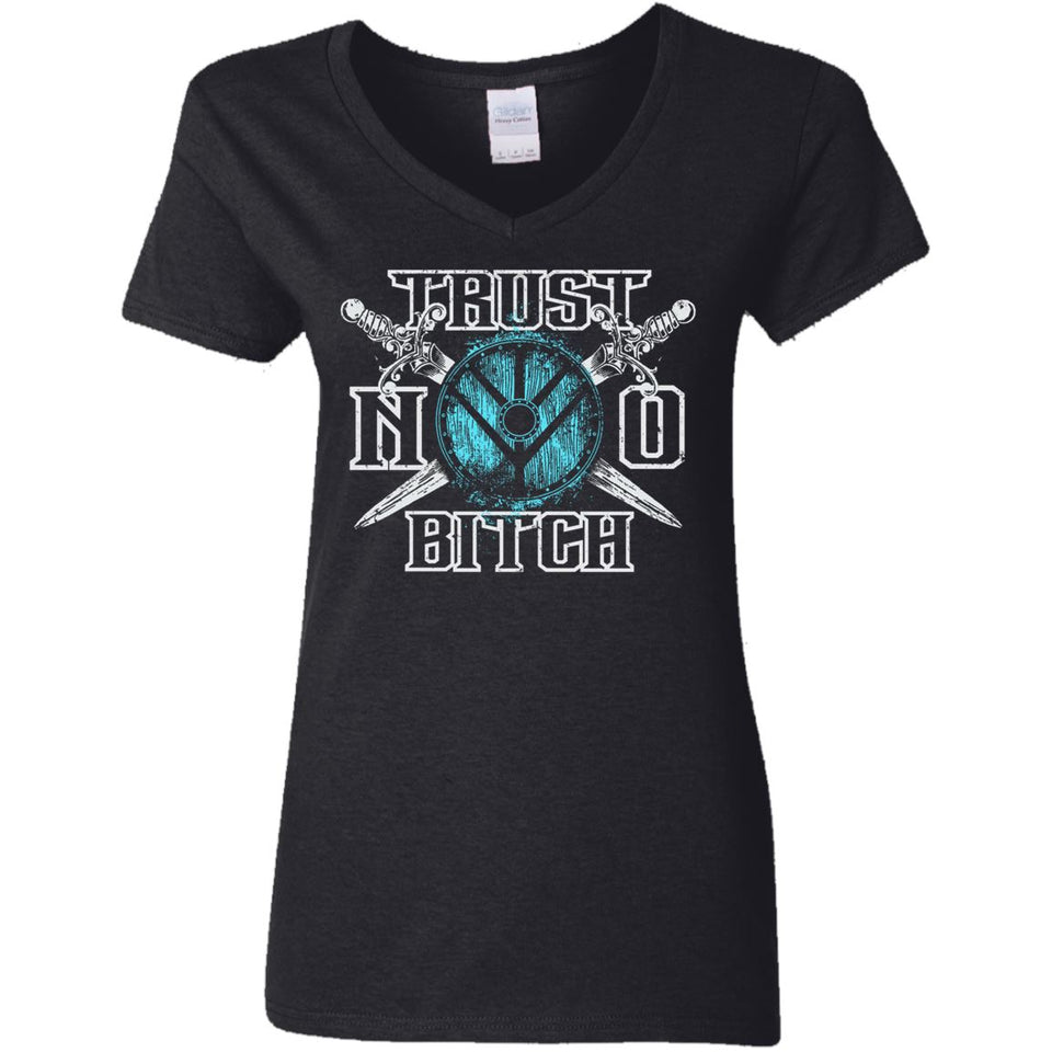 Shieldmaiden, Viking, Norse, Gym t-shirt & apparel, Trust no bitch, FrontApparel[Heathen By Nature authentic Viking products]Ladies' V-Neck T-ShirtBlackS