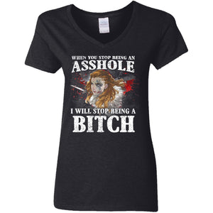 Shieldmaiden, Viking, Norse, Gym t-shirt & apparel, When you stop being an asshole, FrontApparel[Heathen By Nature authentic Viking products]Ladies' V-Neck T-ShirtBlackS