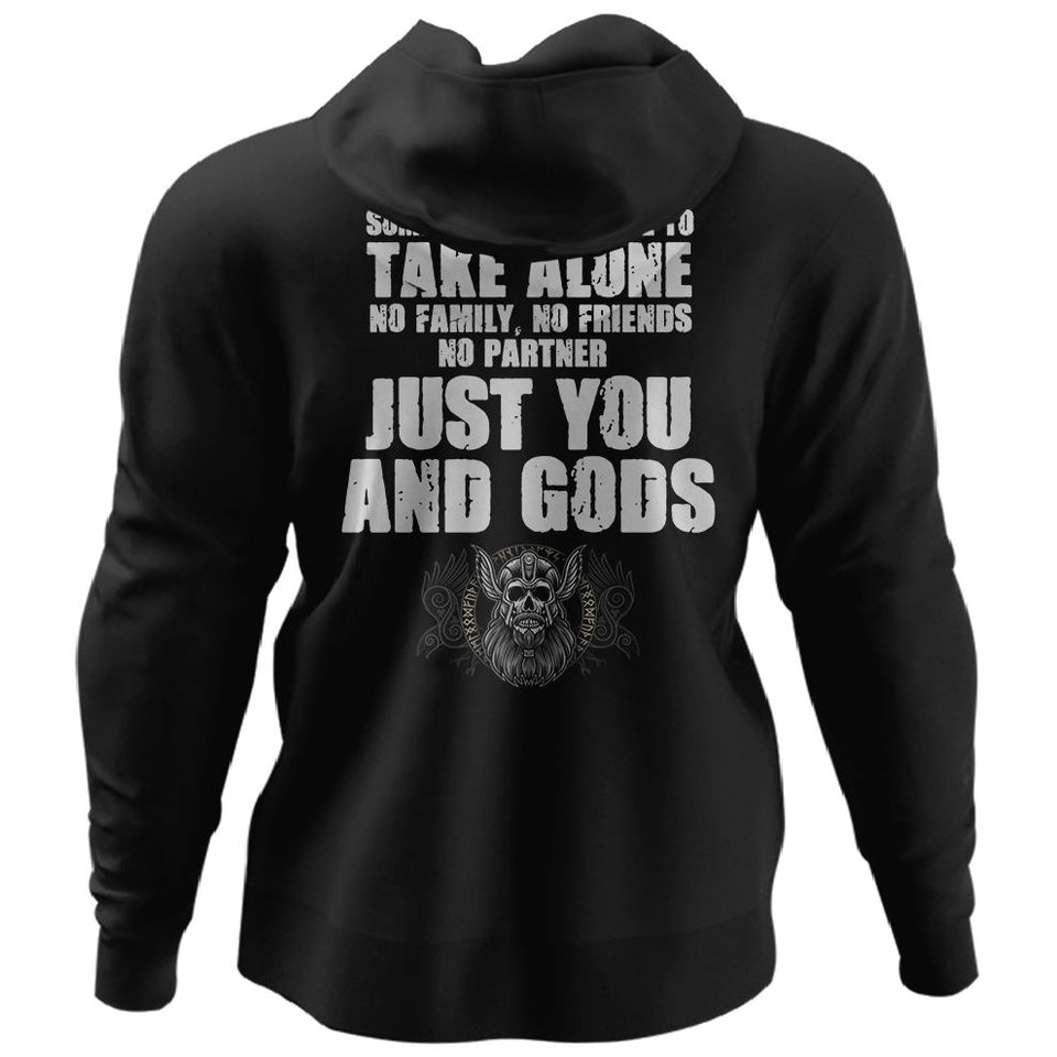 Some roads you have to take alone, BackApparel[Heathen By Nature authentic Viking products]Unisex Pullover HoodieBlackS