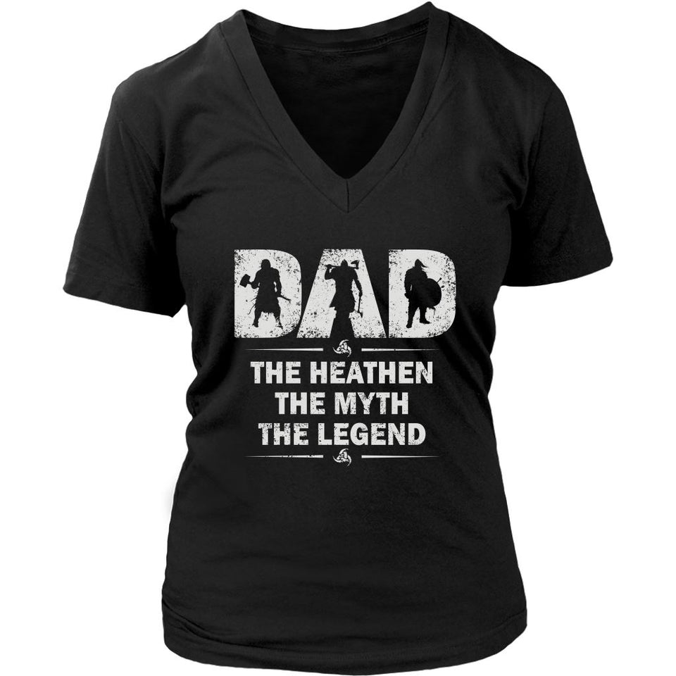 Teelaunch, Dad, myth, legend, frontT-shirt[Heathen By Nature authentic Viking products]District Womens V-NeckBlackS