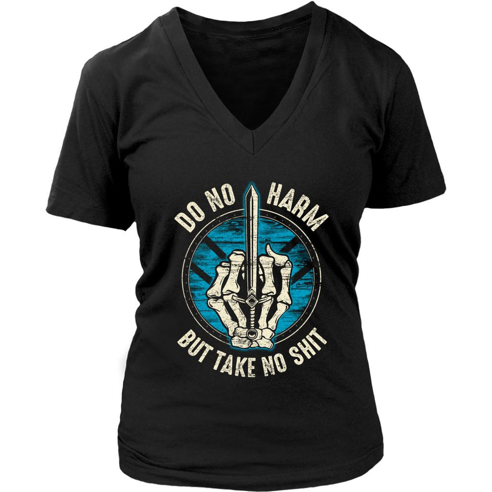 Teelaunch, Do no harm, FrontT-shirt[Heathen By Nature authentic Viking products]District Womens V-NeckBlackS