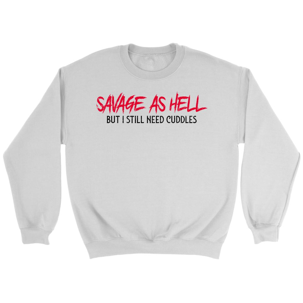 Teelaunch, Savage as hell, White, FrontT-shirt[Heathen By Nature authentic Viking products]Crewneck SweatshirtWhiteS
