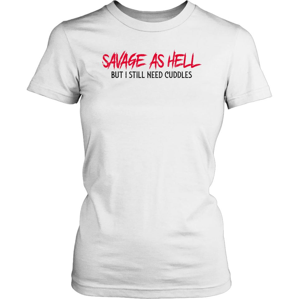 Teelaunch, Savage as hell, White, FrontT-shirt[Heathen By Nature authentic Viking products]District Womens ShirtWhiteXS