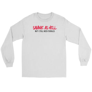 Teelaunch, Savage as hell, White, FrontT-shirt[Heathen By Nature authentic Viking products]Gildan Long Sleeve TeeWhiteS