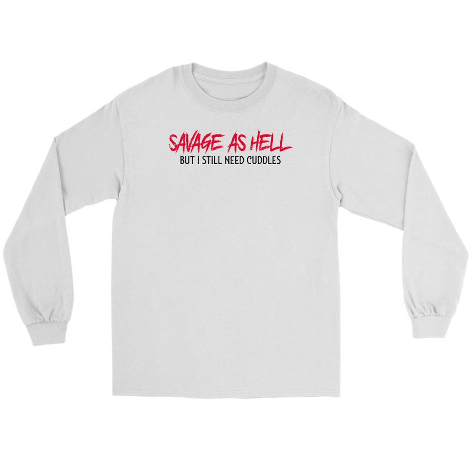 Teelaunch, Savage as hell, White, FrontT-shirt[Heathen By Nature authentic Viking products]Gildan Long Sleeve TeeWhiteS