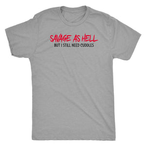 Teelaunch, Savage as hell, White, FrontT-shirt[Heathen By Nature authentic Viking products]Next Level Mens TriblendPremium HeatherS