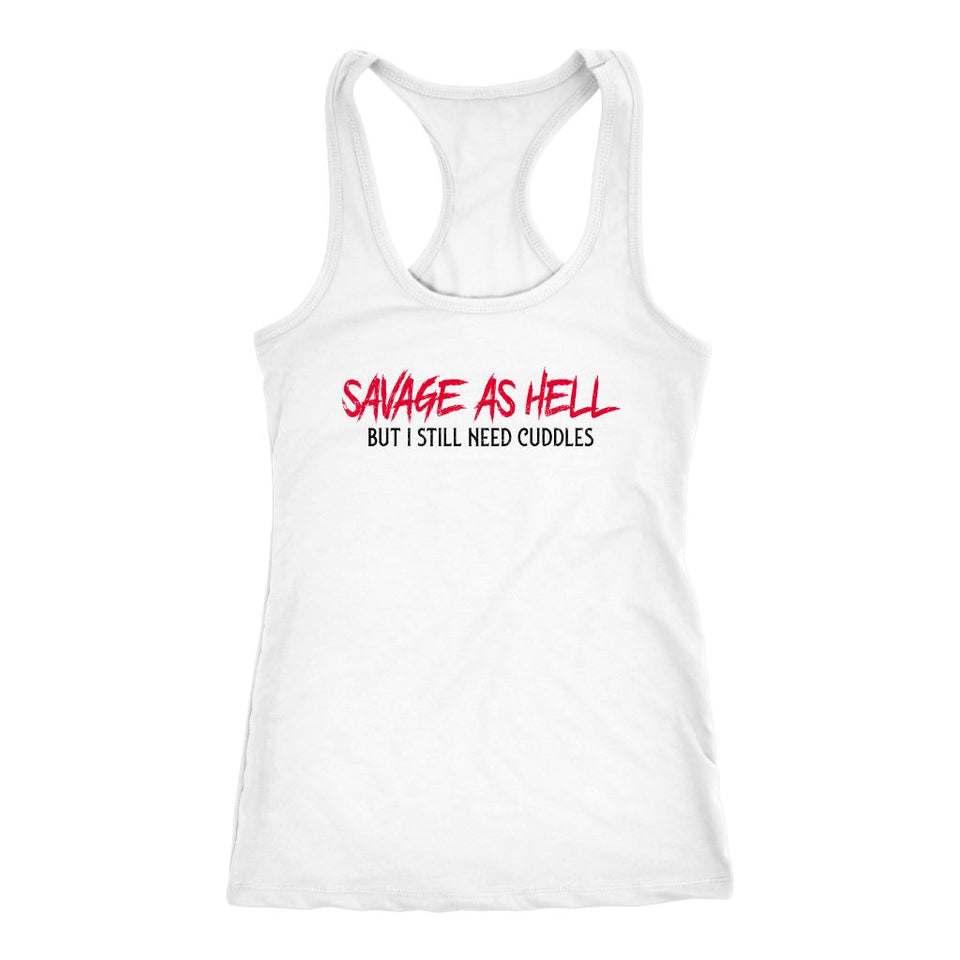 Teelaunch, Savage as hell, White, FrontT-shirt[Heathen By Nature authentic Viking products]Next Level Racerback TankWhiteXS