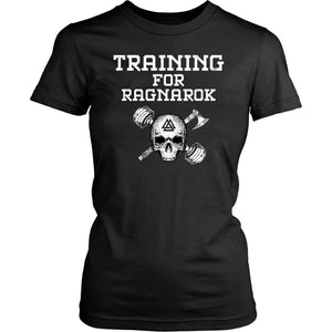 Teelaunch, Training for Ragnarok, FrontT-shirt[Heathen By Nature authentic Viking products]District Womens ShirtBlackXS