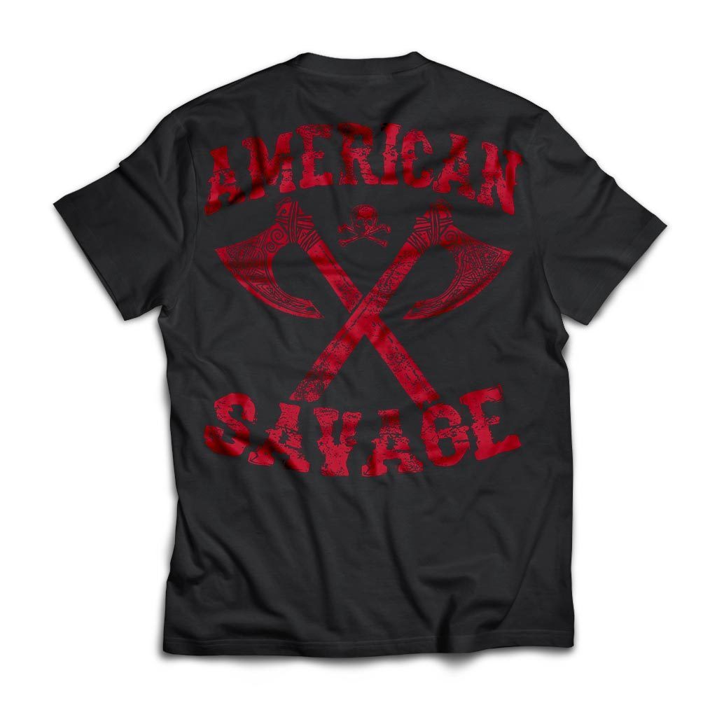 Viking apparel, American Savage, Back NewApparel[Heathen By Nature authentic Viking products]Next Level Premium Short Sleeve T-ShirtBlackS