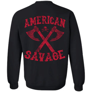 Viking apparel, American Savage, Back NewApparel[Heathen By Nature authentic Viking products]Unisex Crewneck Pullover SweatshirtBlackS
