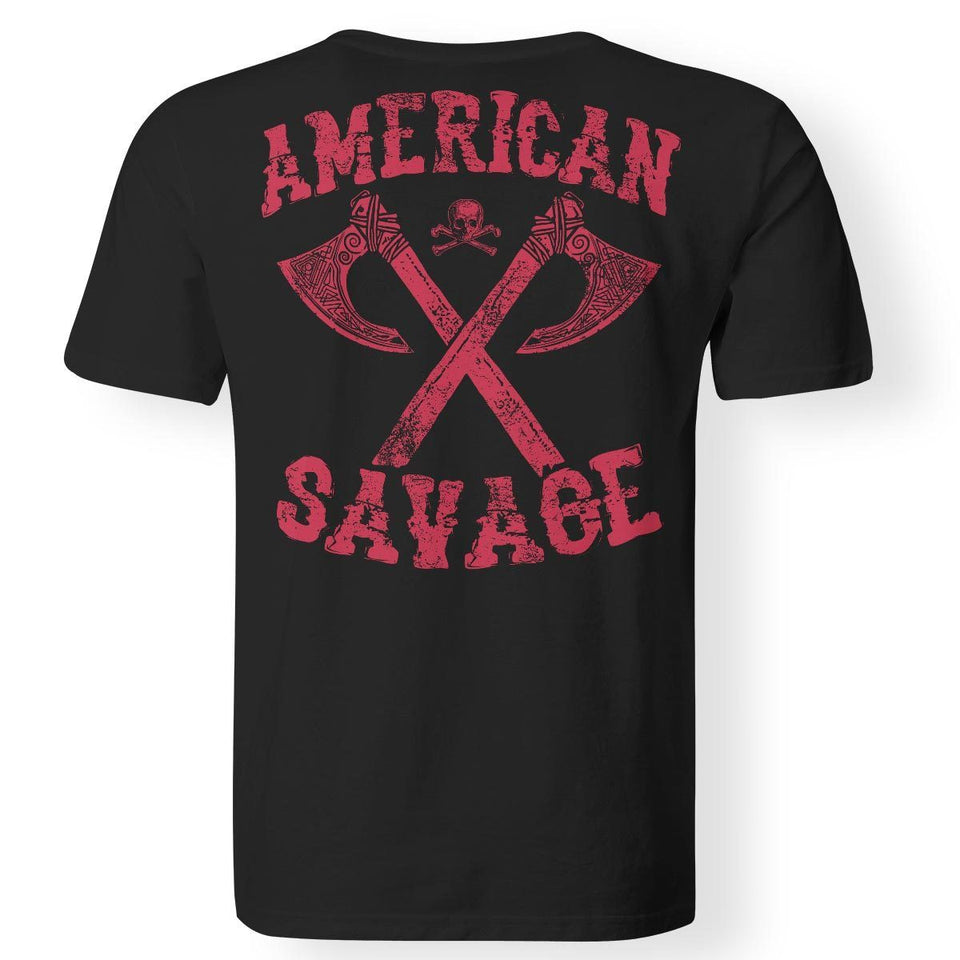 Viking apparel, American Savage, BackApparel[Heathen By Nature authentic Viking products]Premium Men T-ShirtBlackS