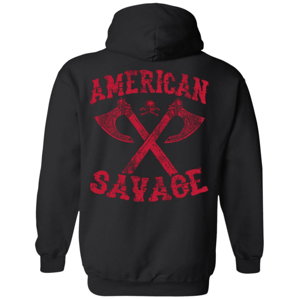 Viking apparel, American Savage, FrontApparel[Heathen By Nature authentic Viking products]Unisex Pullover HoodieBlackS