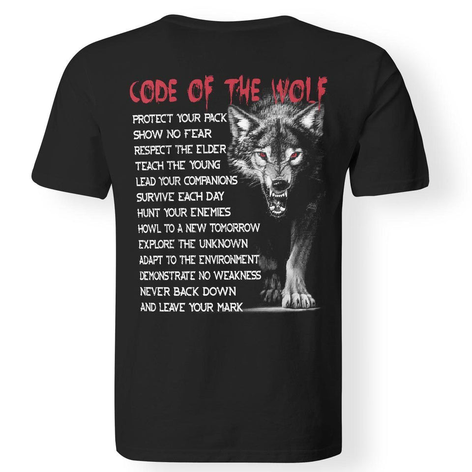 Viking apparel, code of the wolf, backApparel[Heathen By Nature authentic Viking products]Premium Men T-ShirtBlackS