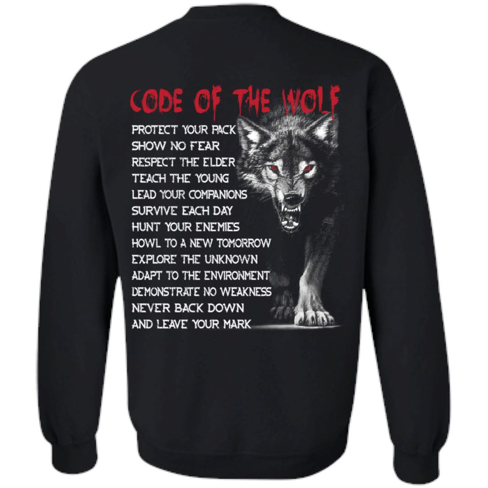 Viking apparel, code of the wolf, backApparel[Heathen By Nature authentic Viking products]Unisex Crewneck Pullover SweatshirtBlackS