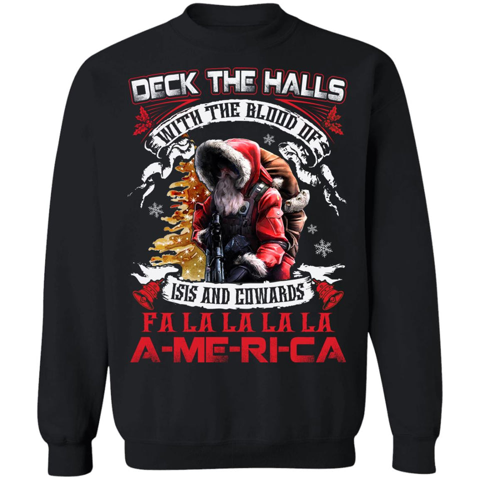 Viking apparel, Deck the halls with the blood of Isis and CowardsApparel[Heathen By Nature authentic Viking products]Unisex Crewneck Pullover Sweatshirt 8 oz.BlackS
