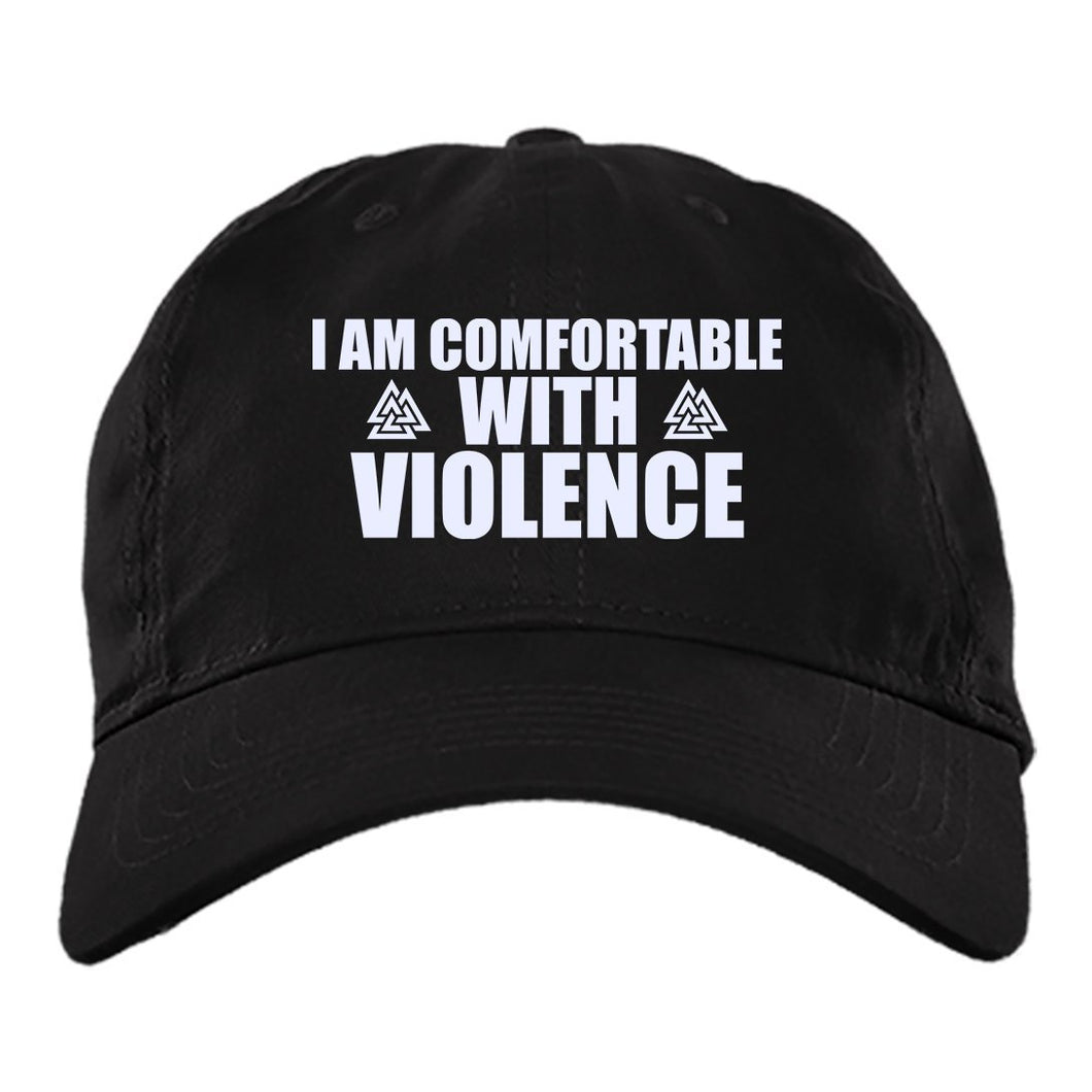 Viking Cap, I am comfortable with violence, BlackApparel[Heathen By Nature authentic Viking products]BX880 Twill Unstructured Dad CapBlackOne Size