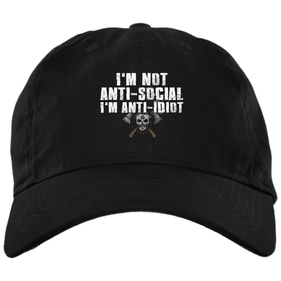 Viking Cap, I'm not anti-social, BlackApparel[Heathen By Nature authentic Viking products]Twill Unstructured Dad CapBlackOne Size