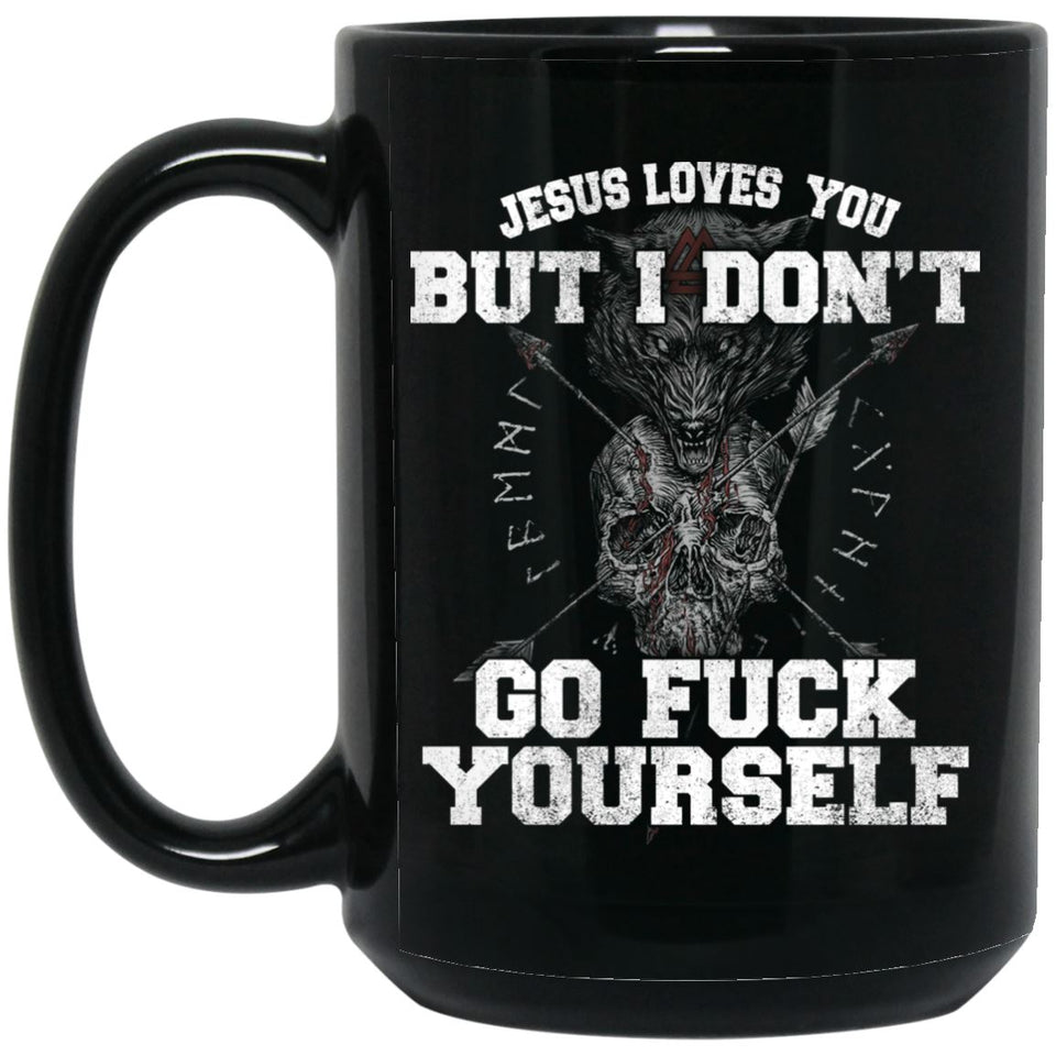Viking Mug, Jesus loves you, BlackApparel[Heathen By Nature authentic Viking products]BM15OZ 15 oz. Black MugBlackOne Size
