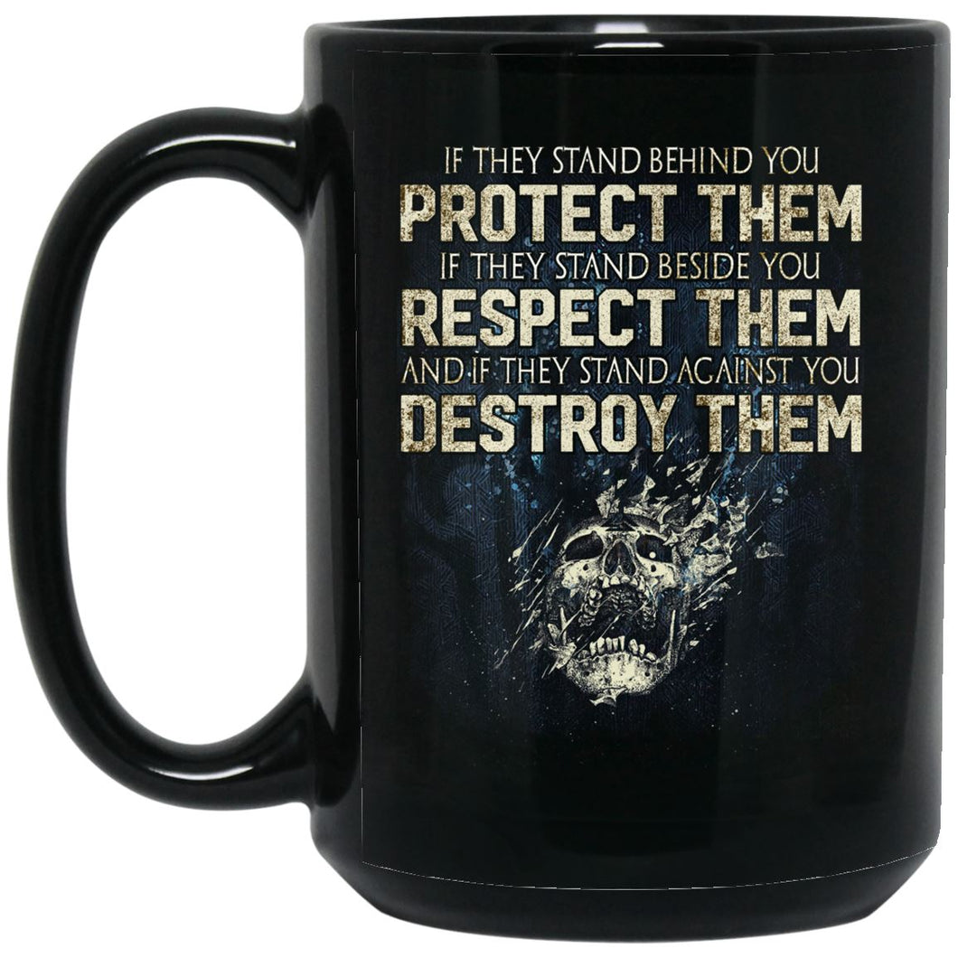 Viking Mug, Protect, Respect, Destroy, BlackApparel[Heathen By Nature authentic Viking products]BM15OZ 15 oz. Black MugBlackOne Size
