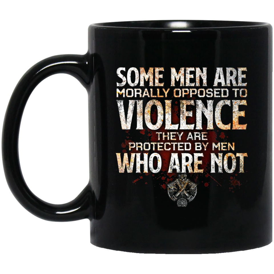 Viking Mug, Some men are morally opposed to violence, BlackApparel[Heathen By Nature authentic Viking products]BM11OZ 11 oz. Black MugBlackOne Size