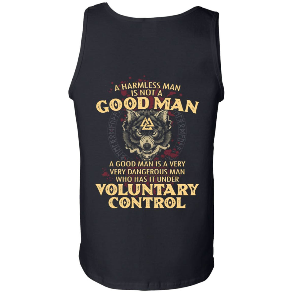Viking, Norse, Gym t-shirt & apparel, A harmless man is not a good man, BackApparel[Heathen By Nature authentic Viking products]Cotton Tank TopBlackS