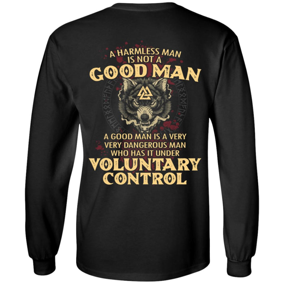 Viking, Norse, Gym t-shirt & apparel, A harmless man is not a good man, BackApparel[Heathen By Nature authentic Viking products]Long-Sleeve Ultra Cotton T-ShirtBlackS