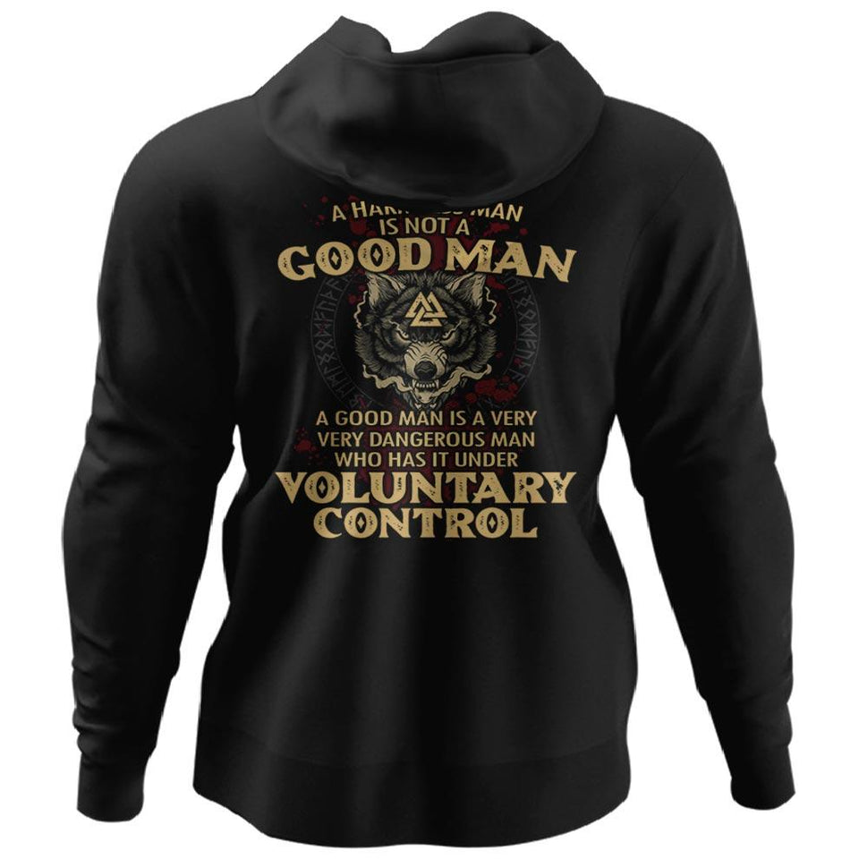 Viking, Norse, Gym t-shirt & apparel, A harmless man is not a good man, BackApparel[Heathen By Nature authentic Viking products]Unisex Pullover HoodieBlackS