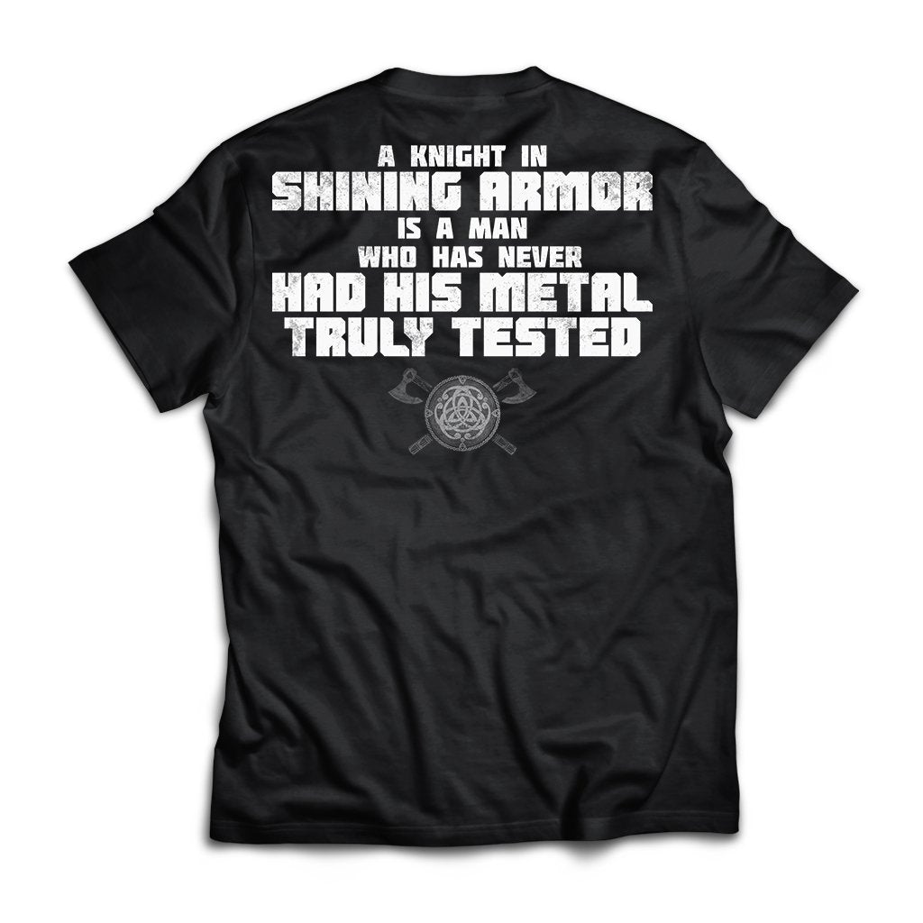 Viking, Norse, Gym t-shirt & apparel, A knight in shining armor, BackApparel[Heathen By Nature authentic Viking products]Next Level Premium Short Sleeve T-ShirtBlackX-Small