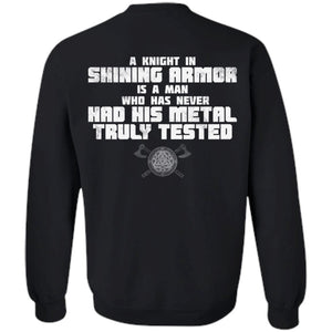Viking, Norse, Gym t-shirt & apparel, A knight in shining armor, BackApparel[Heathen By Nature authentic Viking products]Unisex Crewneck Pullover SweatshirtBlackS