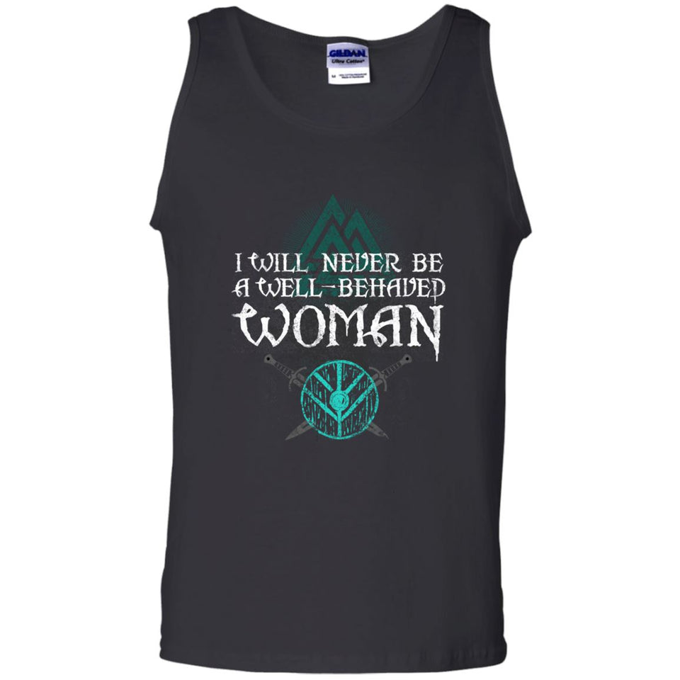 Viking, Norse, Gym t-shirt & apparel, A Well- Behaved Woman, FrontApparel[Heathen By Nature authentic Viking products]Cotton Tank TopBlackS