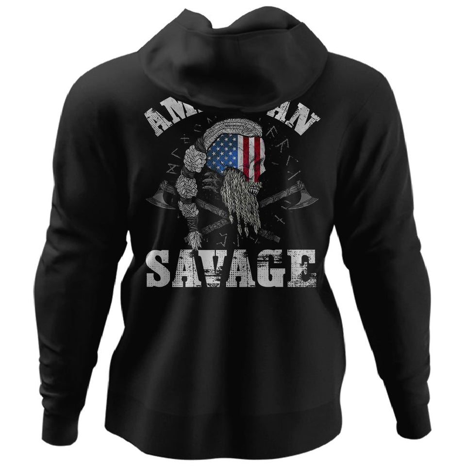 Viking, Norse, Gym t-shirt & apparel, American Savage, BackApparel[Heathen By Nature authentic Viking products]Unisex Pullover HoodieBlackS