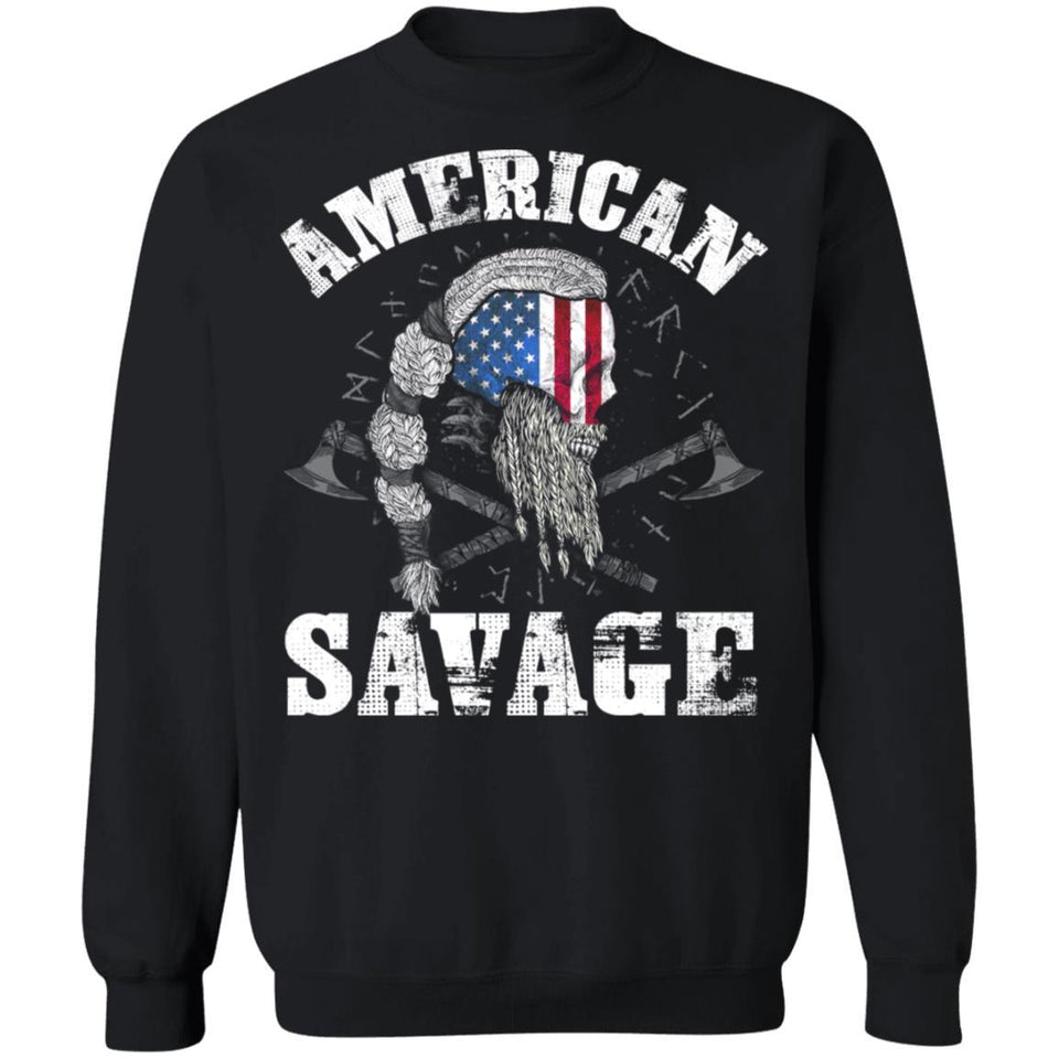 Viking, Norse, Gym t-shirt & apparel, American Savage, FrontApparel[Heathen By Nature authentic Viking products]Unisex Crewneck Pullover SweatshirtBlackS