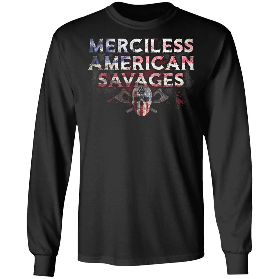 Viking, Norse, Gym t-shirt & apparel, American Savages, FrontApparel[Heathen By Nature authentic Viking products]Long-Sleeve Ultra Cotton T-ShirtBlackS