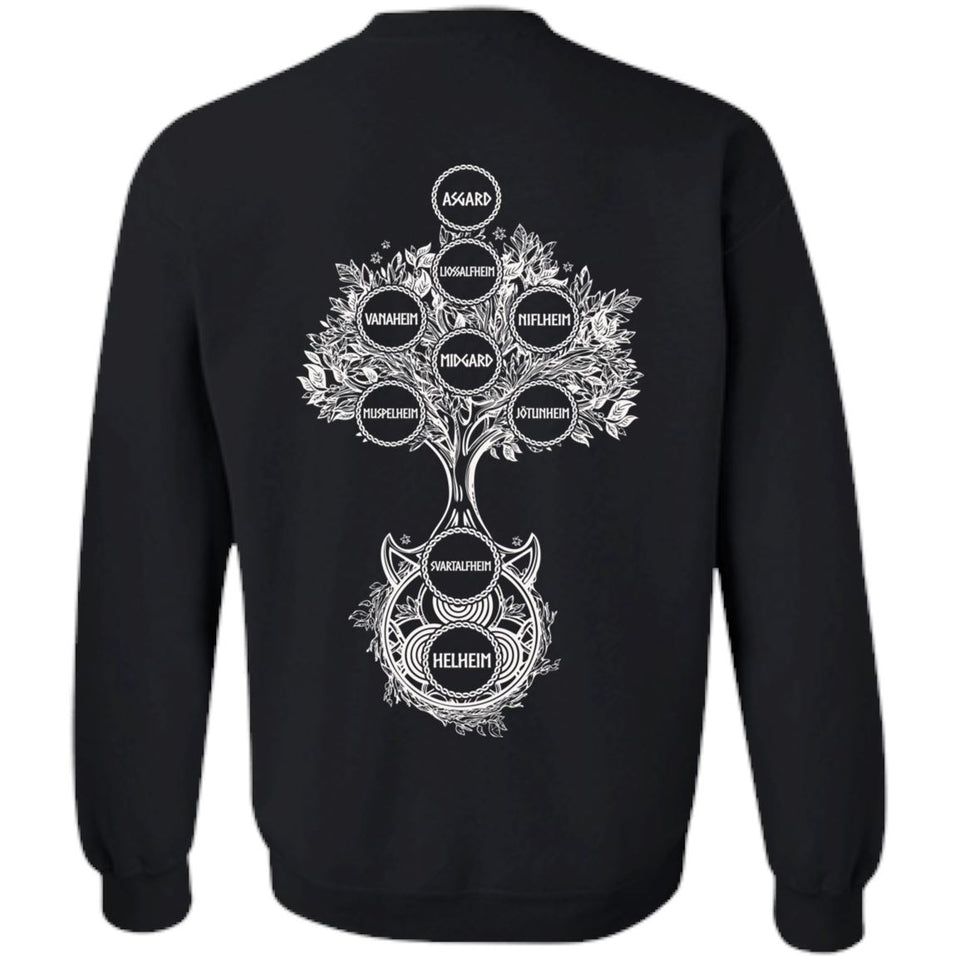 Viking, Norse, Gym t-shirt & apparel, ASGARD nine worlds, BackApparel[Heathen By Nature authentic Viking products]Unisex Crewneck Pullover SweatshirtBlackS