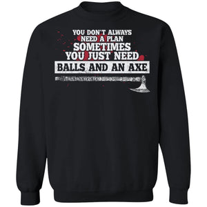 Viking, Norse, Gym t-shirt & apparel, Balls and an Axe, FrontApparel[Heathen By Nature authentic Viking products]Unisex Crewneck Pullover SweatshirtBlackS