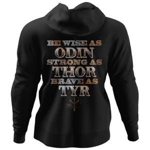 Viking, Norse, Gym t-shirt & apparel, Be Wise Strong Brave, BackApparel[Heathen By Nature authentic Viking products]Unisex Pullover HoodieBlackS